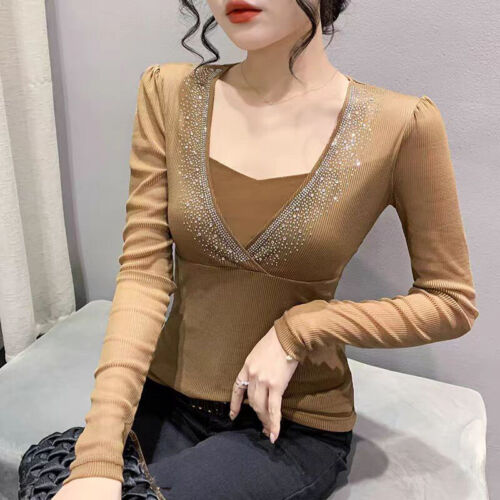 Korean Women Spring Sexy Mesh Shirt Top Blouses Casual Pullover Sequins Party - 第 1/6 張圖片