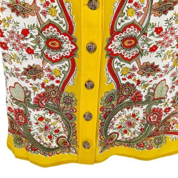 Maeve Anthropologie Top Silk V-Neck Open Button Back Yellow Boho Summer Size 4 - Image 3 of 4