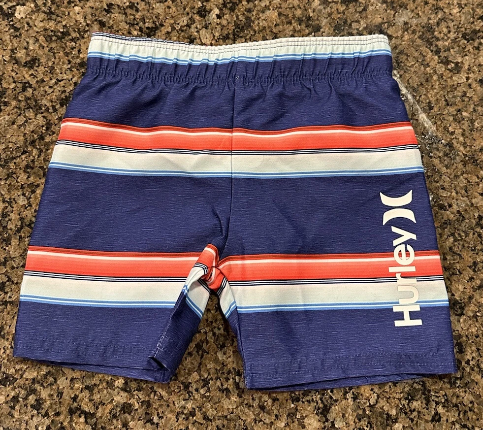 Hurley Blue Red Striped Elastic Waist Swim Trunk Shorts Toddler