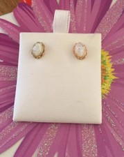 Opal Earrings Oval Shape Lab created Opal 14 Karat Yellow Gold Posts From Center