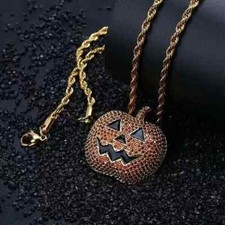 2Ct Round Cut Lab-Created Garnet Pumpkin Halloween Pendant 14K Rose Gold Plated