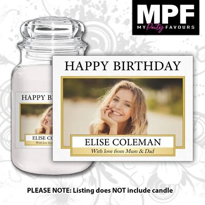 MY PARTY FAVOURS Personalised Yankee Birthday Photo Candle Label Sticker Silver Gold any occasion