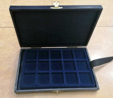 ( 174 ) COFANETTO in LEGNO RIVESTITO + 2 VASSOI FLOCCATO 15 TASCHE 19X12X3CM