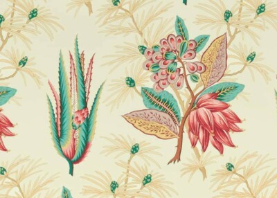 ZOFFANY CURTAIN FABRIC DESIGN ''Desert Flower II'' 2.1 METRES CRIMSON/TEAL COTTON