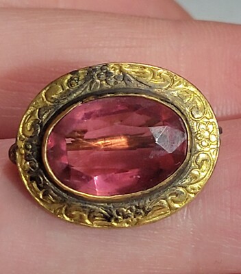 Antique CRR C. RAY RANDALL Art Deco Gold Tone Pink Brooch Pin