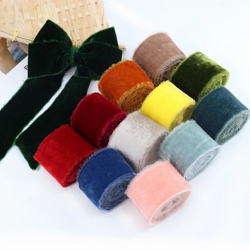 1M Velvet Ribbon Frayed Edged Velour Trim Flocking Strips Wedding DIY Craft - Picture 6 of 38