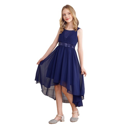 Kids Girls Sleeveless Sequin Wedding Birthday Party Ball Gown High Low Dress - Picture 29 of 131