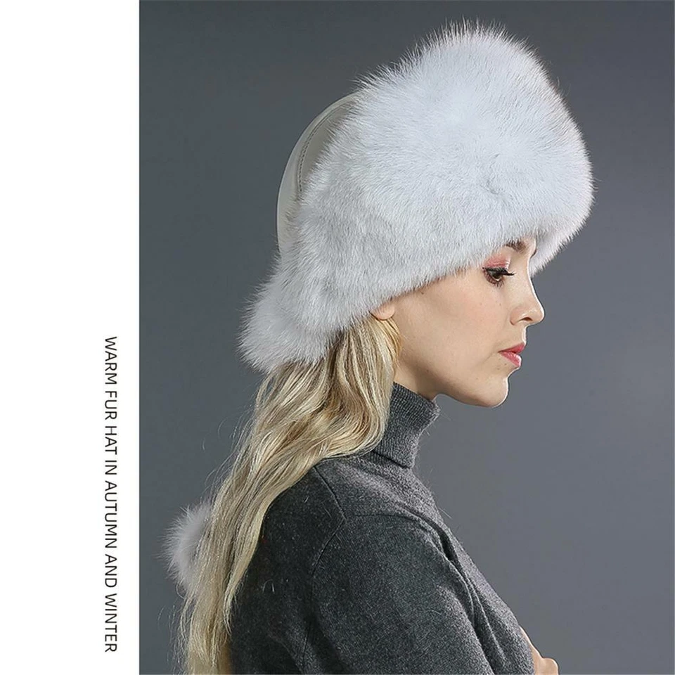 Sombrero de piel de zorro real para mujer cálido princesa gorra gruesa invierno lujo moda aire libre Foto 3 de 4