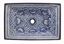 Mexican Talavera Rectangular Ceramic Bathroom Sink Vessel Bowl Handpainted # 214