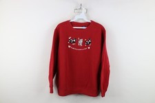 Vintage 90s Womens Large Faded Cat Kitten Bell Heart Crewneck Sweatshirt Red