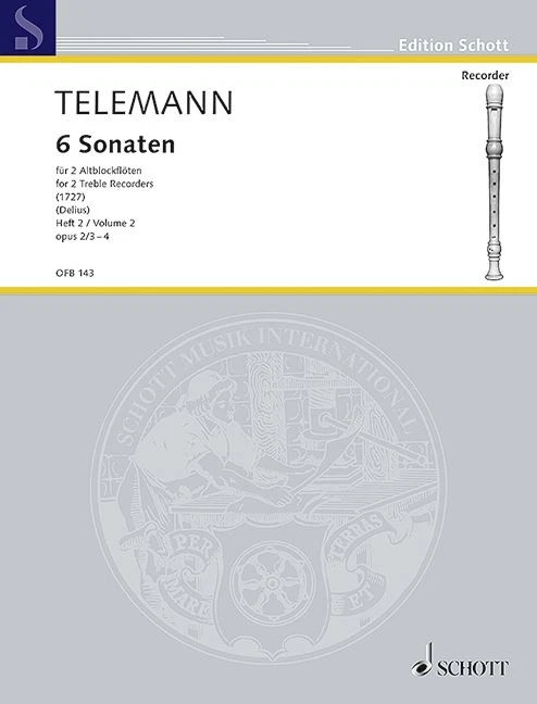 Six Sonatas for Two Treble Recorders, Volume 2 Georg Philipp Telemann Book [Soft - Image 2 of 2