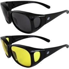 2 Pairs of Birdz Peacock Fit-Over Glasses Black with Yellow  Smoke Lenses