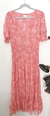Misa Los Angeles Parisa Summer Paisley Puffed Sleeve Floral Ruched Maxi Dress