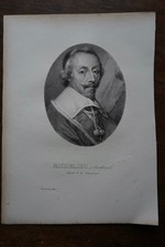 ARMAND DUPLESSIS CARDINAL DE RICHELIEU. Portrait, 1821 Lithograph,