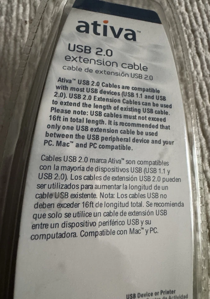 Ativa USB 2.0 Cable 10ft (3m) - Black, new sealed - Image 2 of 4