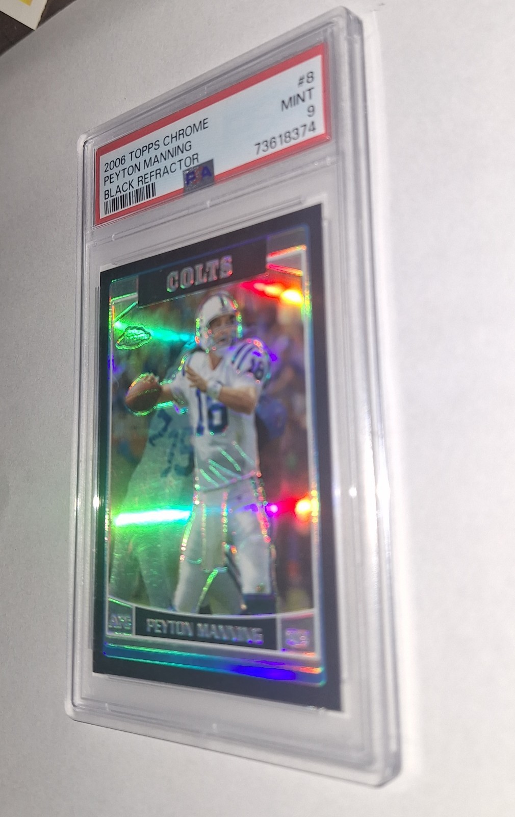 Peyton Manning 2006 Topps Chrome Black Refractor 108/199 PSA Mint 9