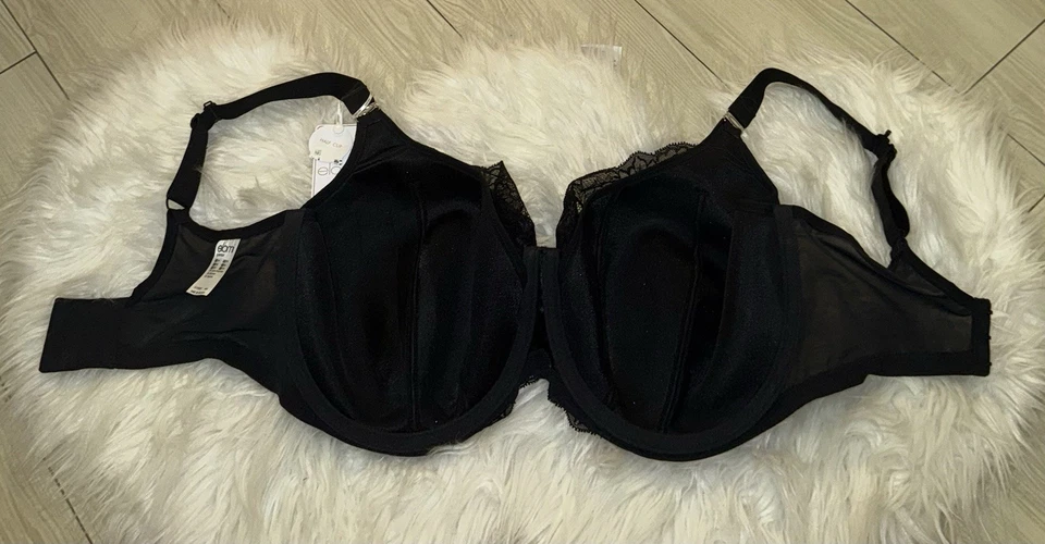 Sujetador Elomi 8081 Brianna ligeramente forrado Balconette de encaje para mujer EE. UU. 36K negro nuevo con etiquetas Foto 4 de 4