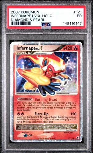 2007 POKEMON DIAMOND & PEARL #121 INFERNAPE LV.X-HOLO PSA 1