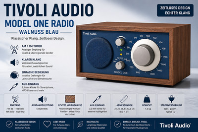   Tivoli Audio Model One Radio Walnuss | AM/FM | AUX | Holzdesign Ohne Antenne