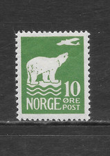 NORWAY SCOTT 107 MLH F/VF - 1925 10o YELL GREEN ISSUE - POLAR BEAR & PLANE