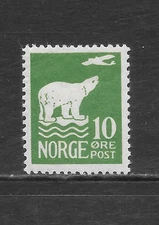 NORWAY SCOTT 107 MLH F/VF - 1925 10o YELL GREEN ISSUE - POLAR BEAR & PLANE
