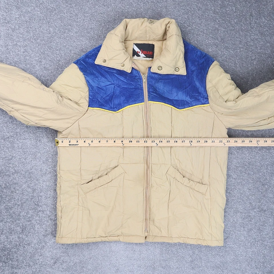 Chaqueta acolchada de pana vintage años 80 Wiman hecha en EE. UU. Western grande beige cremallera completa Foto 4 de 4
