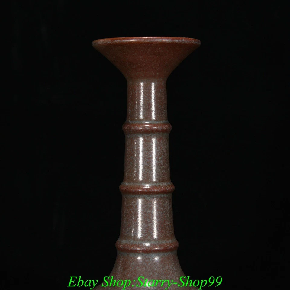 9" Collect Old Song Dynasty Ru Kiln Porcelain Fengshui Pattern Bottle Vase - Image 3 of 4