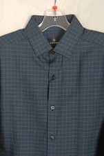 HART SCHAFFNER MARX Recent Button Front Shirt Size M Dark Blue Brown Pattern