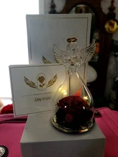 IMPOUO Preserved Rose Glass Angel LED Collector Figurine Real Rose Gift