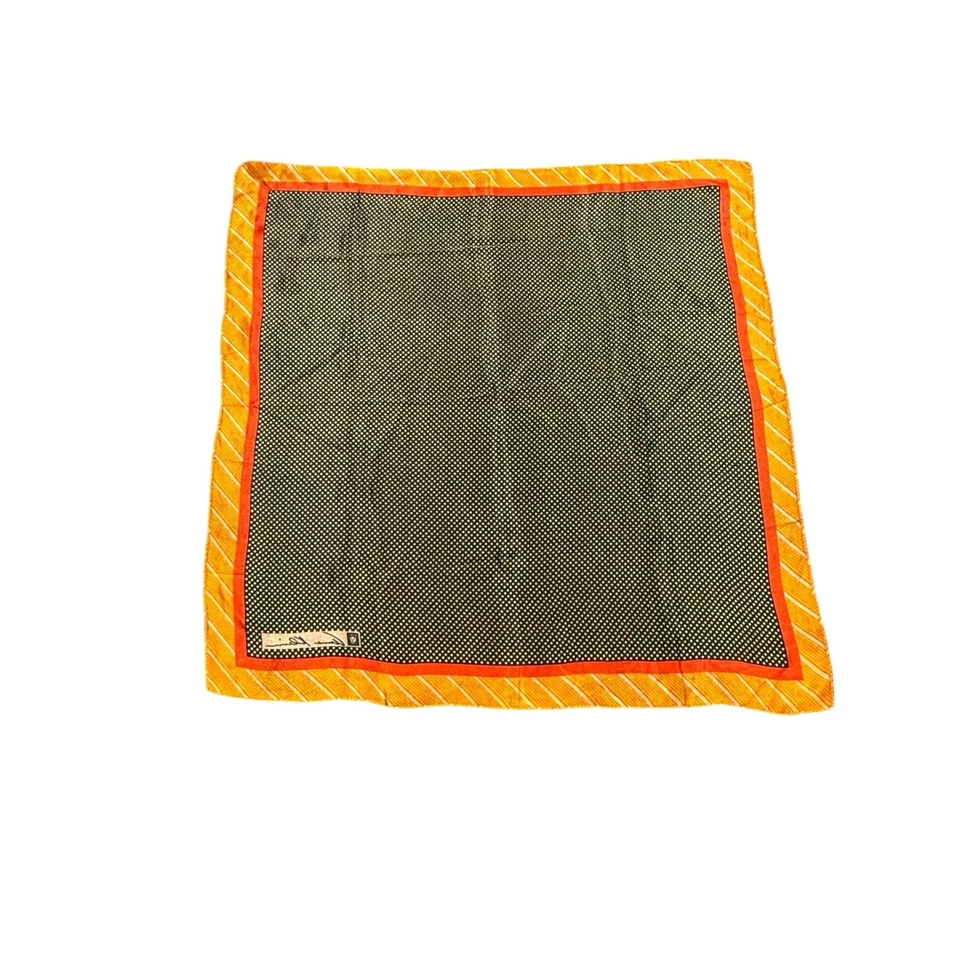 Bufanda de seda vintage Anne Klein negra blanca lunares naranja borde amarillo años 80 90 Foto 2 de 4