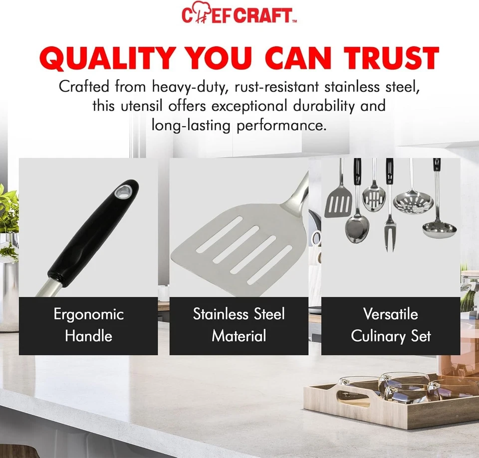 Chef Craft 13-Inch Heavy Duty Stainless Steel Slotted Spatula Turner - Image 4 of 4