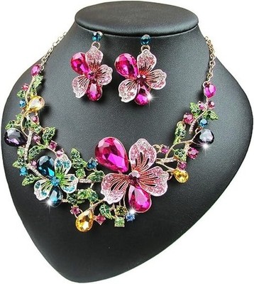 Superb FLORAL Bouquet RAINBOW Flower JEWEL  Necklace Earrings SET