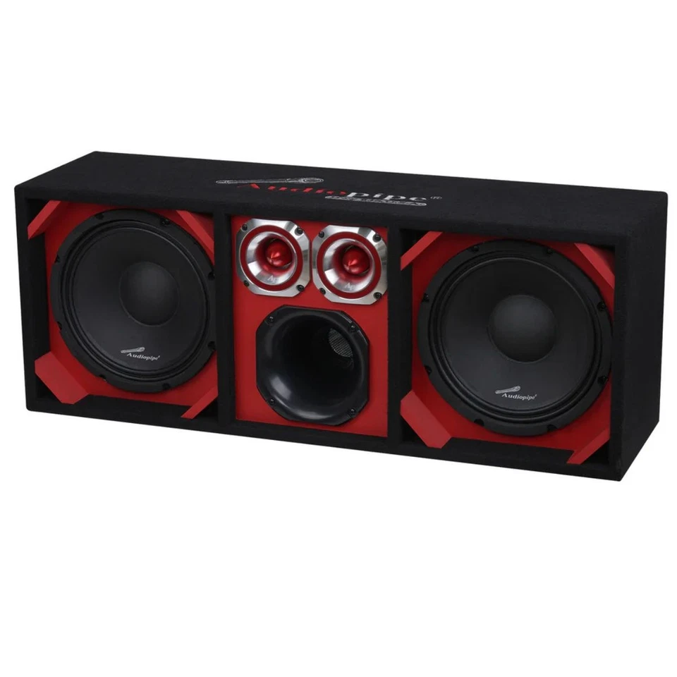 Caixa de alto-falante vermelha totalmente carregada com woofers 2x 10", drivers 6x 6", tweeters 4x 4" - Imagem 4 de 4