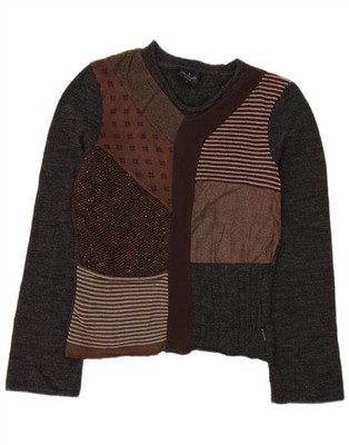 TRUSSARDI JEANS Damen Crop V-Neck Pullover Pulli UK 18 XL Grau Patchwork BZ12