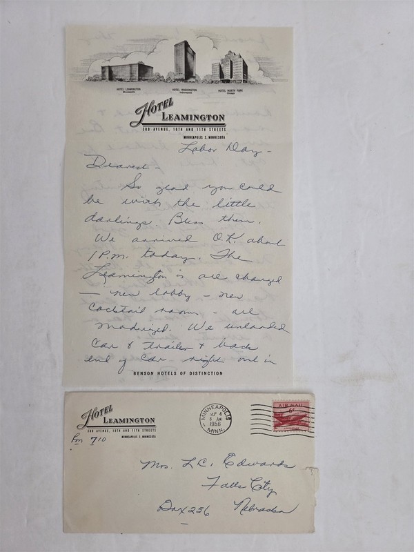 1956 vintage HOTEL LEAMINGTON minneapolis mn LETTERHEAD & ENV travel modernizati
