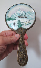 Rare Antique Large ADVERTISING HAND MIRROR w/HISTORICAL ARCTIC EXPEDITION SCENE