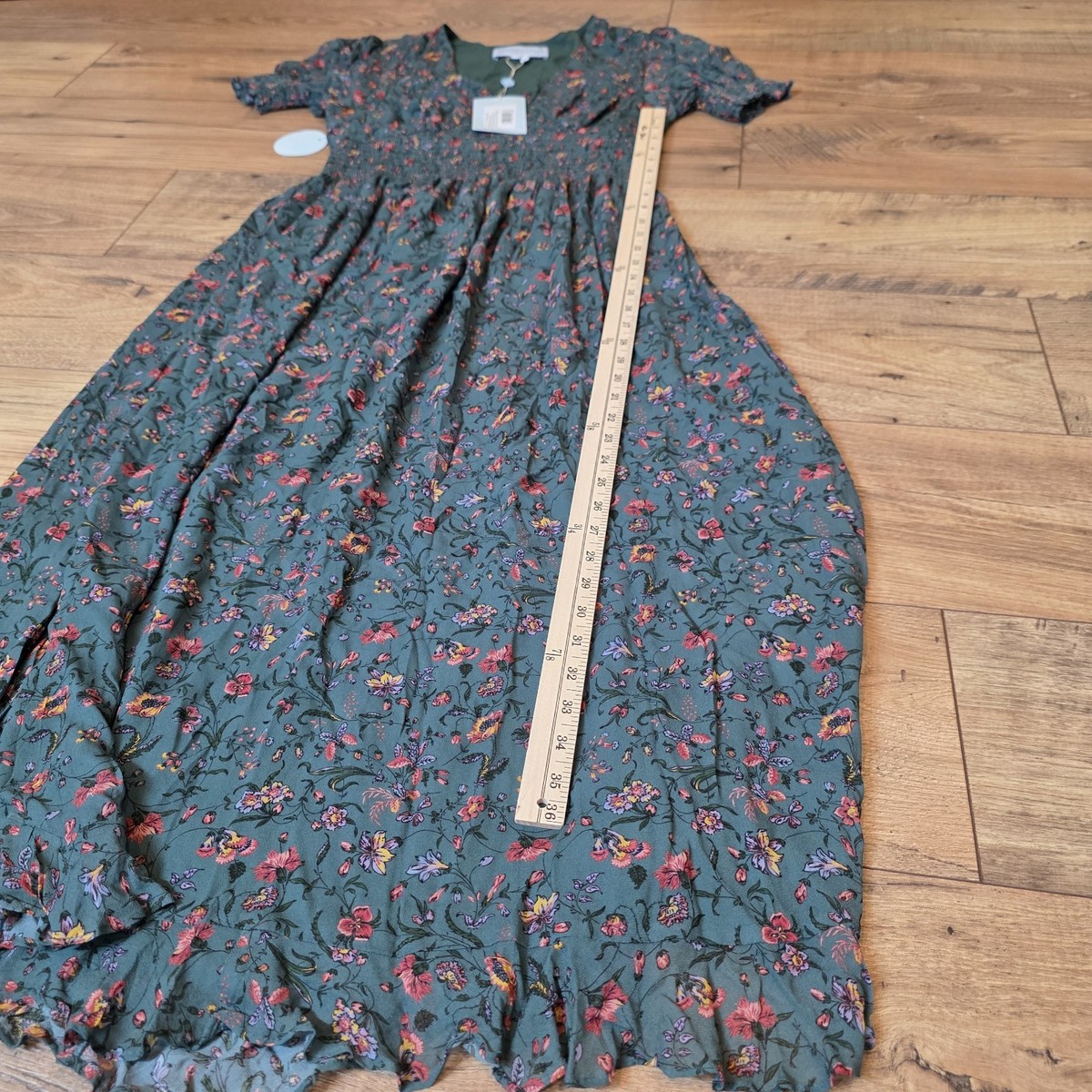 Hill House Home Georgia Nap Dress Sz L Green Floral Smocked Maxi