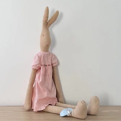 Maileg Giant Bunny 125cm Pink Linen Dress XL Soft Toy Display Piece - Image 1 of 4