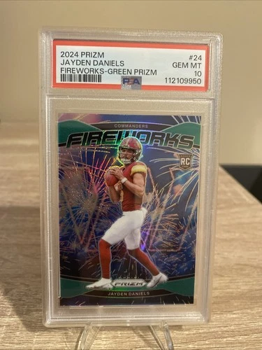 2024 Panini Prizm - Fireworks Jayden Daniels #24 Green Prizm (RC) PSA 10