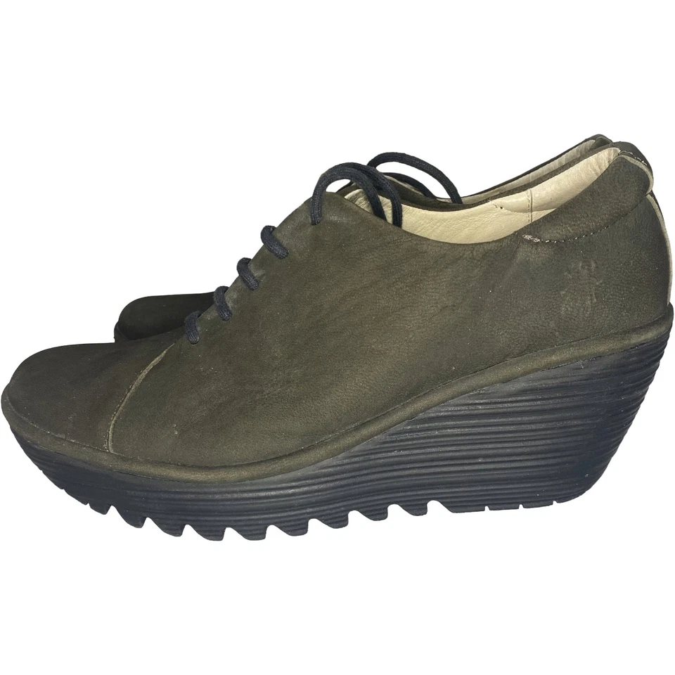 Fly London Brown Leather Lace Up Boot Wedge Heels Shoes Euro 39 Womens US 8.5/9 - Image 3 of 4