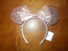 Disney Parks Minnie Mouse Rose Gold Sequin Bow Ears Headband