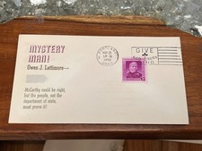 RARE 1950 LINTO CACHET  10 MADE ! OWEN J LATTIMORE McCARTHY RUSSIA COMMUNIST SPY