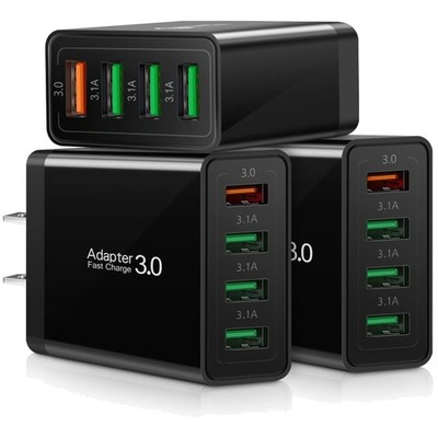 3-Pack Fast Charging 3.0 Wall Charger - 4-Port USB Power Adapter for All Devices
