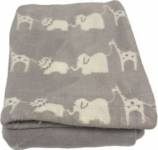 Lullaby Kids Baby Blanket Gray Safari Animals Elephant Lion Giraffe 30x40 Sherpa