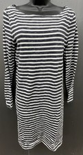 Gap Dress M Navy Blue White Striped Shift Cotton Comfort Preppy Nautical