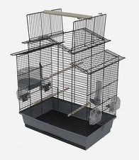 Ollesch Birdcage For Budgies And Canaries With Perch & Accessories Black Gray