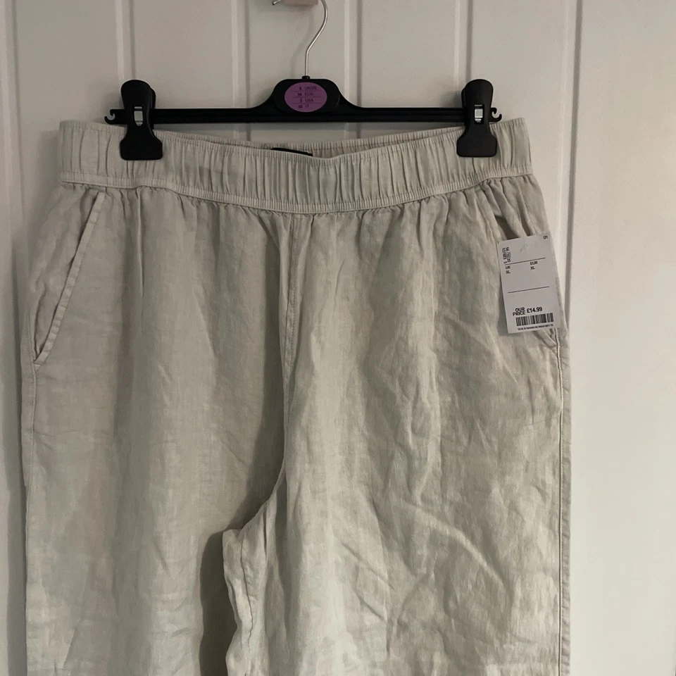 Bnwt Tahari 100% Linen Slight Crop Wide Leg Trousers xl Fit 14 - Image 2 of 3