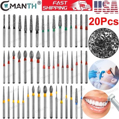 20Pcs Dental FG Diamond Burs For High Speed Handpiece FrictionGrip Polishing Bur