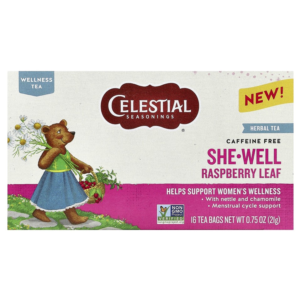 She-Well, Herbal Tea, Raspberry Leaf, Caffeine Free, 16 Tea Bags, 0.75 oz (21 g)