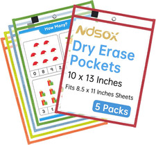 5 Packs Oversized Dry Erase Pockets Reusable Plastic Sleeves, 5 Colors Shop Tick